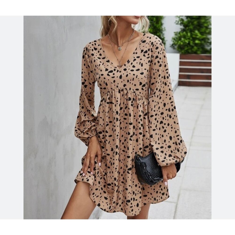 Shein Dalmation‎ Print Dress Womens Size 4 Shirred Knot Backless